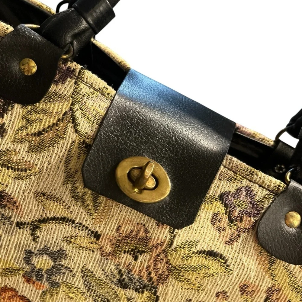Vintage Tapestry Tote Bag Double Handle 12” X 12”